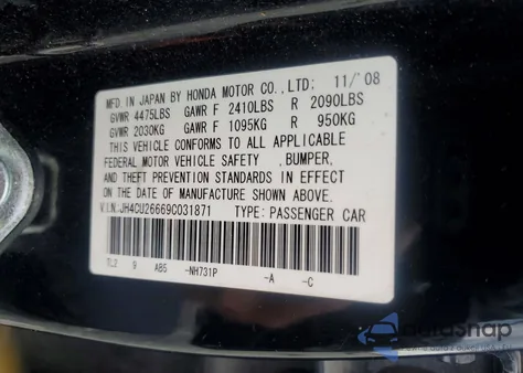 2009 Acura Tsx z USA, uszkodzony, nr VIN JH4CU26669C031871